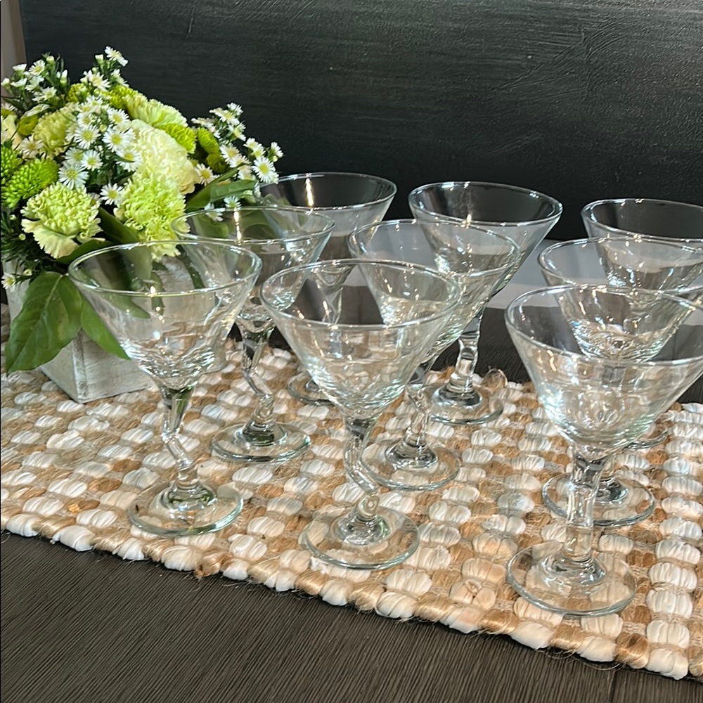 Set of 9 squiggly stem Martini glasses